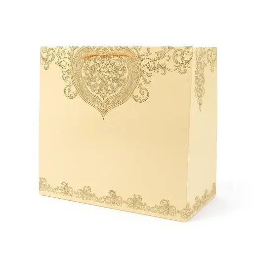 [H0602000000] H06 02 (9"x9"x8.5") Cream Ornate Patterned Gift Bag | Perfect for Medium-Sized Items, Books, Small Apparel, Sweets, Cosmetic Sets, and Special Event Giveaways
