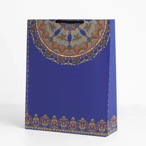 [H1501000000] H15 01 (4"x13"x15") Royal Blue Multi-Color Mandala  Gift Bag | Ideal for Eid, Ramazan, Weddings, Anniversaries, Birthdays, Mother's Day, Valentine's Day, Cultural Events, Graduations, Corporate Gifts, Special Occasions