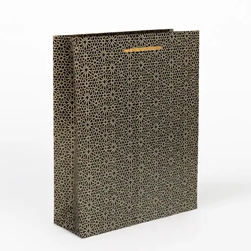 [H2610000000] H26 10 (4"x11"x14") Black Geometric Mosaic Gift Bag | Perfect for  Birthday, Everyday Gifting, Wedding, Corporate, Special Occasion Gifting