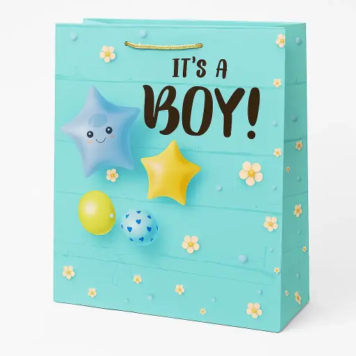 [H2619000000] H26 19 (4"x11"x14") Blue"It's a Boy!" Gift Bag | Perfect for  Baby Boy, Baby Shower, Newborn Gifts, Special Occasion Gifting