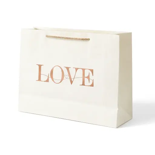 [H1407000000] H14 07 (4"x14"x10") White "LOVE" Gift Bag | Ideal for Valentine’s Day, Anniversaries, Wedding, Engagement gifts
