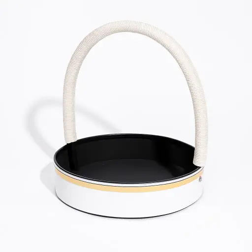 [K2201KHI000] K22 01 (14.6"X14.6"X3") White Round Gift Basket | Wedding, Engagement, Corporate Gifting, Luxury Product Display