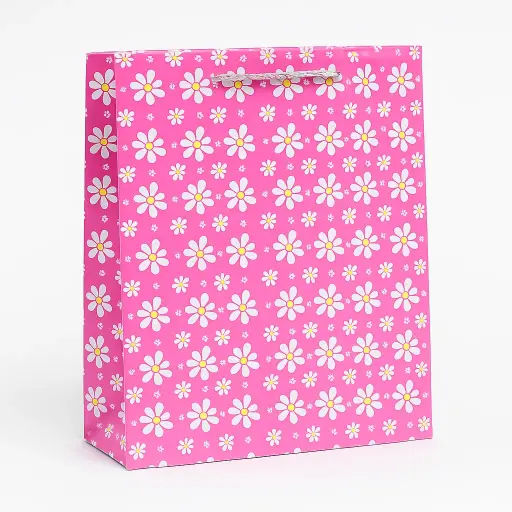 [H2607000000] H26 07 (4"x11"x14") Pink Daisy Pattern Gift Bag | Perfect for  Birthday, Everyday Gifting, Wedding, Corporate, Special Occasion Gifting