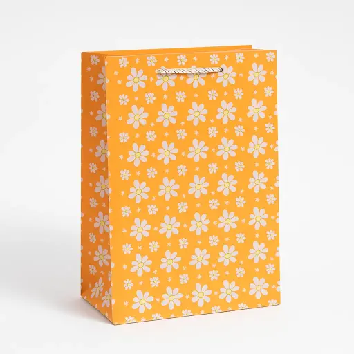 [H2608000000] H26 08 (4"x11"x14") Orange Daisy Pattern Gift Bag | Perfect for  Birthday, Everyday Gifting, Wedding, Corporate, Special Occasion Gifting