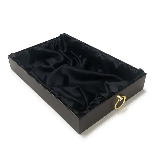 [K2702DBROWN] K27 02 (13"x19"x2.5") Luxury Dark Brown Display Tray | Empty Silk-Lined Basket | Gold Metal Accent | Wedding, Engagement, Corporate Gifting, Luxury Product Display