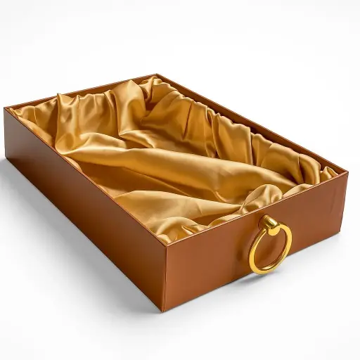 [K2505LBROWN] K25 05 (9"x14"x2.5") Luxury Brown Display Tray | Empty Silk-Lined Basket | Gold Metal Accent | Wedding, Engagement, Corporate Gifting, Luxury Product Display