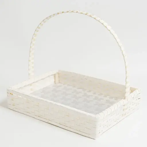 [K3010CANE00] K30 10 Large (15"x18"x3.5") White Woven Gift Basket with Handle  | Empty Decorative Gift Hamper | Decorative Storage Basket for Wedding, Corporate Gifts, Baby Shower, Bridal Shower, Gourmet Food, Product Display