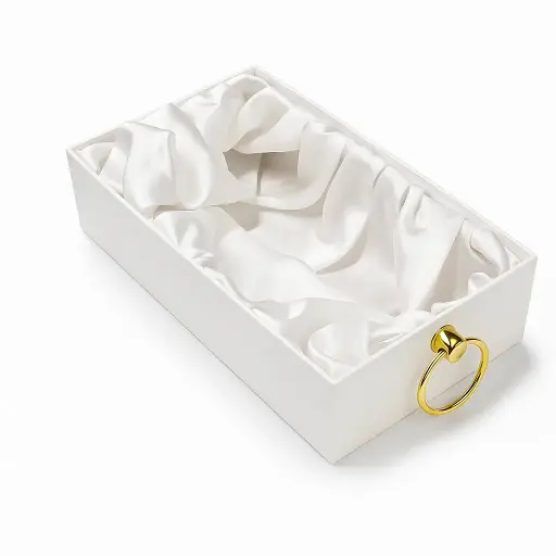 [K2301WHITE0] K23 01 (6"x10"x2.5") Luxury White Display Tray | Empty Silk-Lined Basket | Gold Metal Accent | Wedding, Engagement, Corporate Gifting, Luxury Product Display