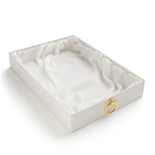 [K2701WHITE0] K27 01 (13"x19"x2.5") Luxury White Display Tray | Empty Silk-Lined Basket | Gold Metal Accent | Wedding, Engagement, Corporate Gifting, Luxury Product Display