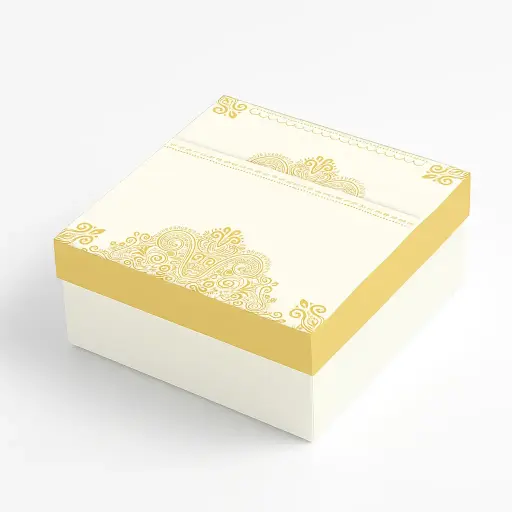 [B0514000000] B05 14 (5.5"x5.5"x2.5") Cream & Metallic Gold Gift Box | Birthday Gift Box | Wedding Gift Box | Favor Box | Eid Gift Box