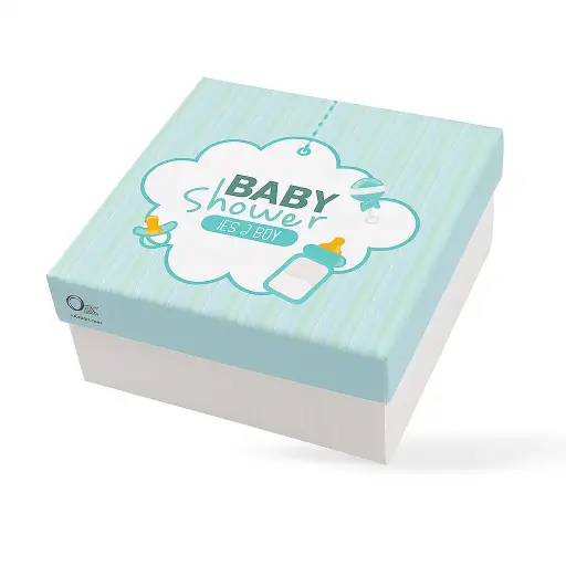 [B0533000000] B05 33 (5.5"x5.5"x2.5") White & Blue Gift Box | Baby Boy Gift Box | Baby Shower Gift Box | Favor Box 