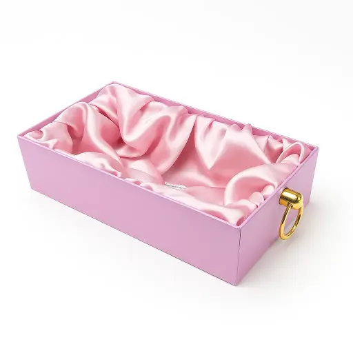 [K2307PINK00] K23 07 (6"x10"x2.5") Luxury Pink Display Tray | Empty Silk-Lined Basket | Gold Metal Accent | Wedding, Engagement, Corporate Gifting, Luxury Product Display