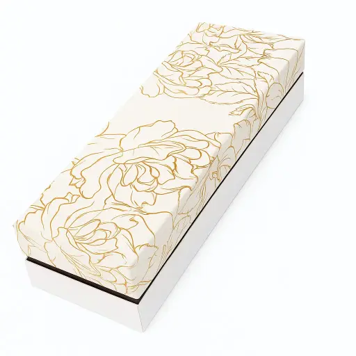 [B4703000000] B47 03 (4"x12"x3" In) White/Gold Floral Gift Box | Birthday Gift Box | Anniversary Gift Box | Wedding Gift Box