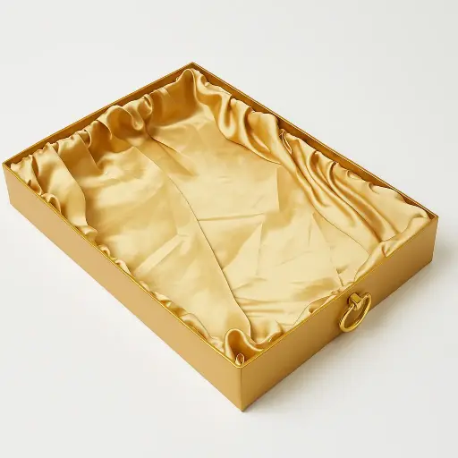 [K2706GOLDEN] K27 06 (13"x19"x2.5") Luxury Gold Display Tray | Empty Silk-Lined Basket | Gold Metal Accent | Wedding, Engagement, Corporate Gifting, Luxury Product Display
