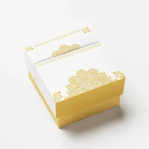 [B0214000000] B02 14 (3"x3"x2") Cream & Gold Gift Box | Birthday Gift Box | Wedding Gift Box | Favor Box | Eid Gift Box
