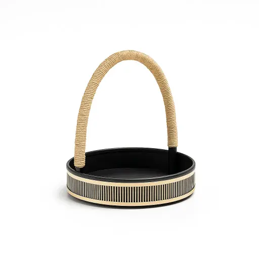 [K2002KHI000] K20 02 (13"X13"X3") Black & Gold Round Gift Basket | Wedding, Engagement, Corporate Gifting, Luxury Product Display