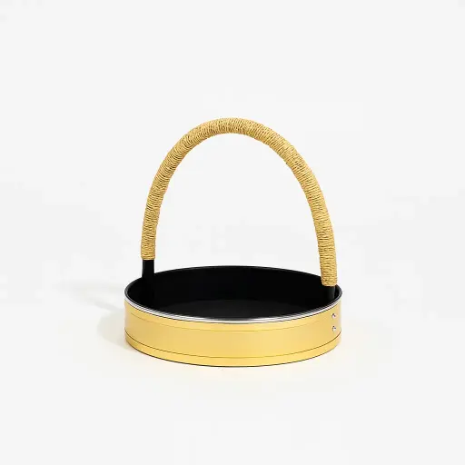 [K2003KHI000] K20 03 (13"X13"X3") Luxury Metallic Gold Round Gift Basket | Wedding, Engagement, Corporate Gifting, Luxury Product Display