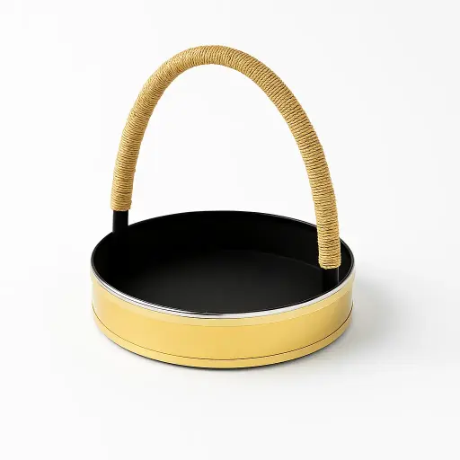 [K2103KHI000] K21 03 (14X14X3) (14"X14"X3") Luxury Metallic Gold Round Gift Basket | Wedding, Engagement, Corporate Gifting, Luxury Product Display