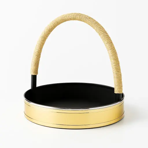 [K2203KHI000] K22 03 (14.6"X14.6"X3") Luxury Metallic Gold Round Gift Basket | Wedding, Engagement, Corporate Gifting, Luxury Product Display