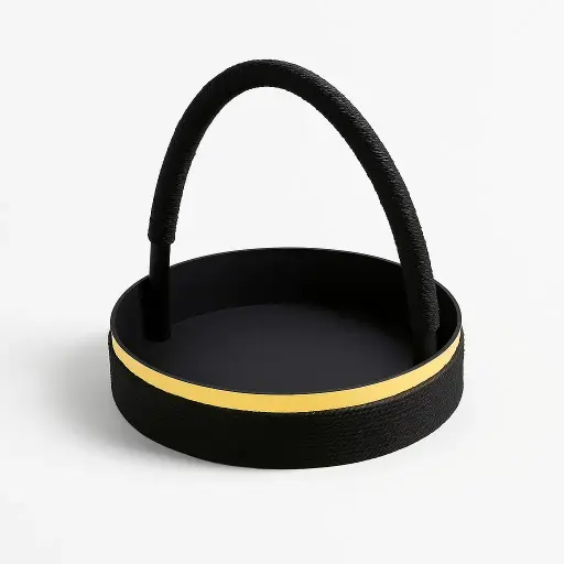 [K2204KHI000] K22 04 (14.6"X14.6"X3") Black Round Gift Basket | Wedding, Engagement, Corporate Gifting, Luxury Product Display