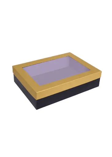 [B3609000000] B36 09 (12"x16"x4") Black/Gold Window Display Gift Box | Birthday Gift Box | Eid Gift Box | Wedding Gift Box