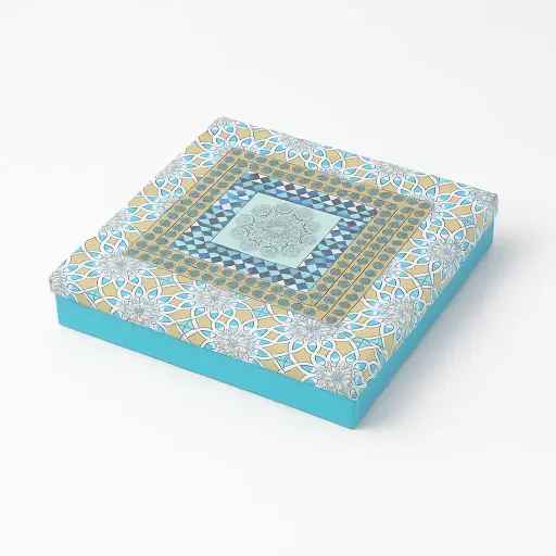 [B3401000000] B34 01  (11"x11"x2") Teal/Gold Geometric Pattern Gift Box | Sweet Gift Box for 2kg
