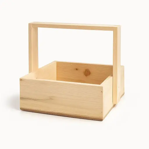 [K0102WOOD00] K01 02 (8.5"X8.5"X3") Square Natural Wooden Gift Basket with Handle | Ideal Empty Hamper for Weddings, Anniversaries, Festive Occasions, Luxury Products, Corporate Events, Product Display