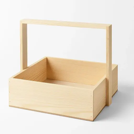 [K0202WOOD00] K02 02 (10"X10"X3") Square Natural Wooden Gift Basket with Handle | Ideal Empty Hamper for Weddings, Anniversaries, Festive Occasions, Luxury Products, Corporate Events, Product Display