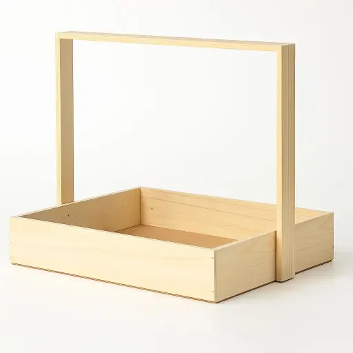 [K0302WOOD00] K03 02 (12"X12"X3") Square Natural Wooden Gift Basket with Handle | Ideal Empty Hamper for Weddings, Anniversaries, Festive Occasions, Luxury Products, Corporate Events, Product Display