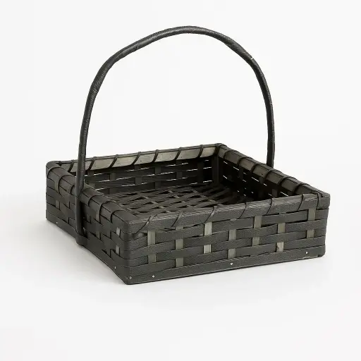 [K0303CANE00] K03 03 (12"X12"X3") Dark Grey Woven Cane Gift Basket with Handle | Ideal Empty Hamper for Weddings, Anniversaries, Festive Occasions, Luxury Gifts, Bridal Showers, Small Favors, Product Display