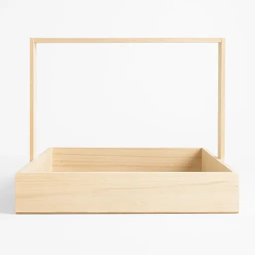 [K0402WOOD00] K04 02 (14'"X14"X3") Square Natural Wooden Gift Basket with Handle | Ideal Empty Hamper for Weddings, Anniversaries, Festive Occasions, Luxury Products, Corporate Events, Product Display