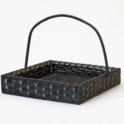 [K0403CANE00] K04 03 (14'"X14"X3") Dark Grey Woven Cane Gift Basket with Handle | Ideal Empty Hamper for Weddings, Anniversaries, Festive Occasions, Luxury Gifts, Bridal Showers, Small Favors, Product Display