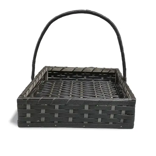 [K0603CANE00] K06 03 (18"X18"X3") Dark Grey Woven Cane Gift Basket with Handle | Ideal Empty Hamper for Weddings, Anniversaries, Festive Occasions, Luxury Gifts, Bridal Showers, Small Favors, Product Display