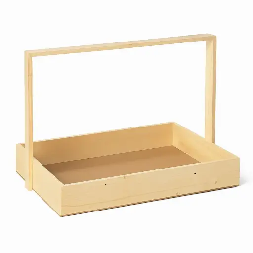 [K0702WOOD00] K07 02 (6"x11"X3") Natural Wooden Gift Basket with Handle | Ideal Empty Hamper for Weddings, Anniversaries, Festive Occasions, Luxury Products, Corporate Events, Product Display