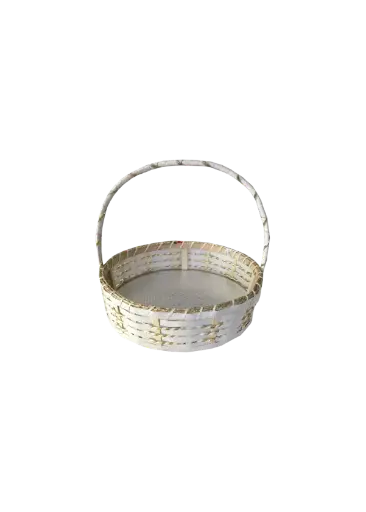 [K1206CANERO] K12 06 (10"X10"X3") Elegant White & Gold Woven Cane Gift Basket | Ideal Empty Hamper for Weddings, Anniversaries, Festive Occasions, Luxury Products, Corporate Events, Product Display