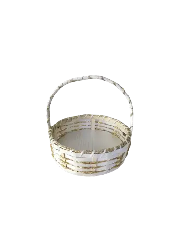 [K1306CANERO] K13 06 (12"X12"X3") Elegant White & Gold Woven Cane Gift Basket | Ideal Empty Hamper for  Grand Celebrations, Weddings, Anniversaries, Festive Occasions, Luxury Products, Corporate Events, Product Display
