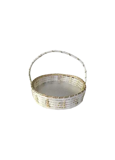[K1406CANERO] K14 06 (14"X14"X3") Elegant White & Gold Woven Cane Gift Basket | Ideal Empty Hamper for  Grand Celebrations, Weddings, Anniversaries, Festive Occasions, Luxury Products, Corporate Events, Product Display