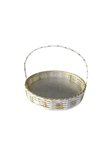 [K1606CANERO] K16 06 (18"X18"X3") Elegant White & Gold Woven Cane Square Gift Basket | Ideal Empty Hamper for  Grand Celebrations, Weddings, Anniversaries, Festive Occasions, Luxury Products, Corporate Events, Product Display