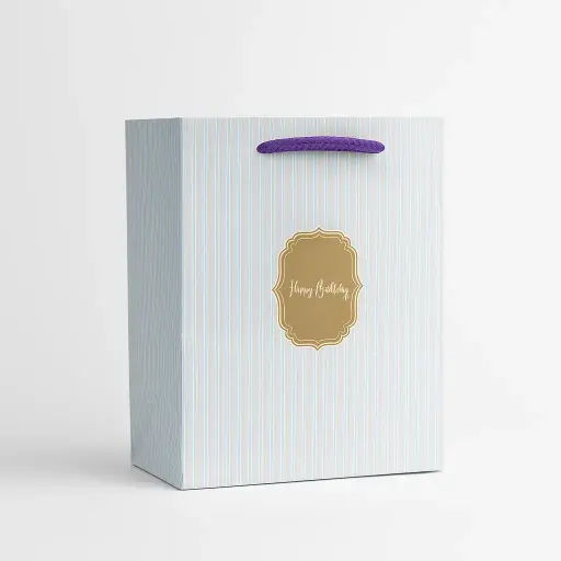 [H0201000000] H02 01 (5"x5"x6") Blue & White Gift Bag | Birthday Gift Bag | Striped Paper Bag | Ideal for Small Boxes, Apparel or Multiple Items 