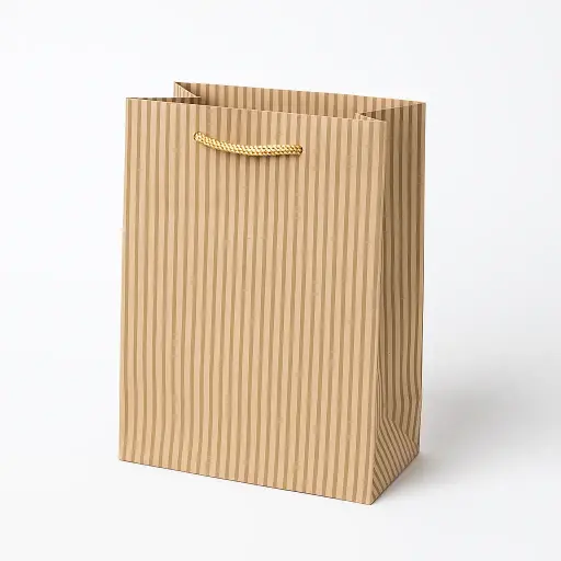 [H0202000000] H02 02 (5"x5"x6") Kraft Brown Gift Bag | Striped Paper Bag | Perfect for Jewelry, Small Accessories, Favors, and Miniature Gifts