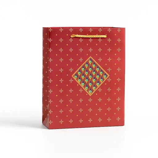 [H0215000000] H02 15 (5"x5"x6") Red Royal Pattern Gift Bag | Perfect for Jewelry, Small Accessories, Favors, and Miniature Gifts