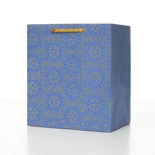 [H0216000000] H02 16 (5"x5"x6") Blue Geometric Floral Gift Bag | Perfect for Jewelry, Small Accessories, Favors, and Miniature Gifts